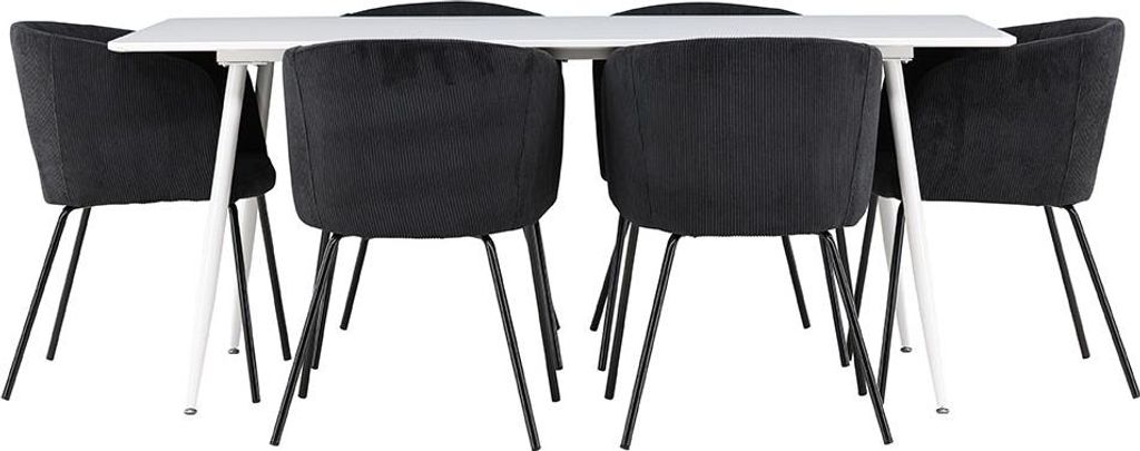 Silar Essgruppe Tisch 90x180cm und 6 Flöhl Stühle mit Armlehnen weiß.