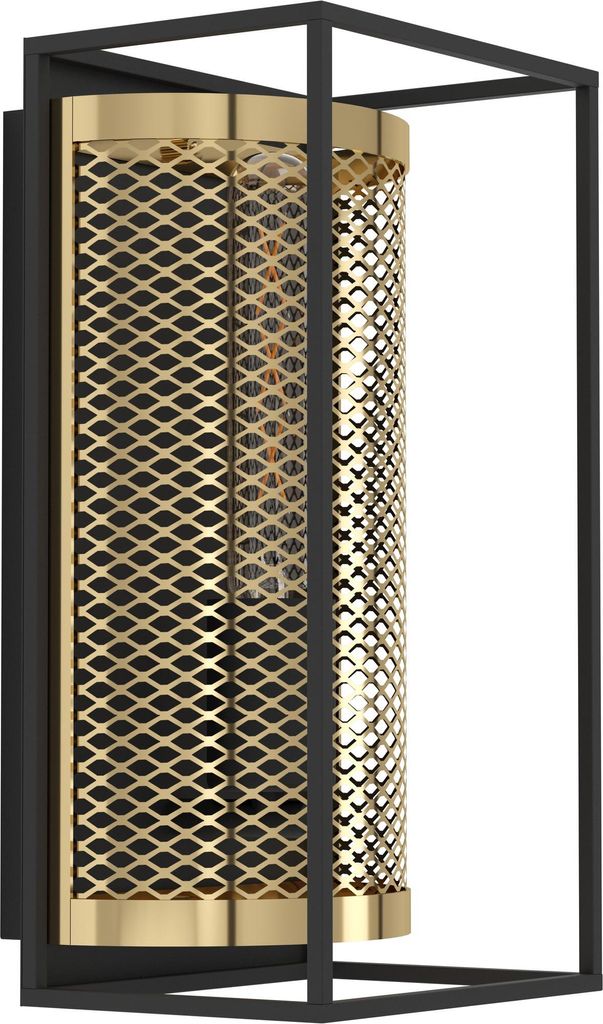 EGLO Wandlampe Nohales, Gitter Wandleuchte für innen, Flurlampe Industrial aus Metall in Schwarz und Messing, Lampe für Wand und Decke, E27 Fassung