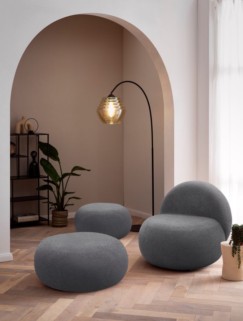 DOMO Collection Sessel 700 016, Polstersessel, rund, gepolsterte Rückenlehne, Relaxsessel, Polsterganitur, 73 x 75 x 76 cm (BxTxH), grau