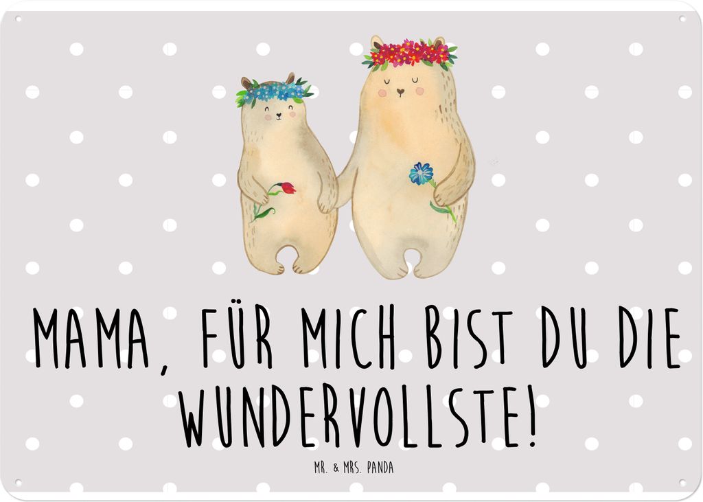 Mr. & Mrs. Panda tafel Bären mit Blumenkranz DIN A4 - Grau Pastell - Geschenk, Muttertag, Schild, Kinder, Familie, Metallbild, Blechschild, Wandbi...