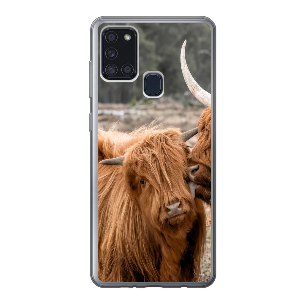 MuchoWow Handyhülle Schutzhülle Hülle für Samsung Galaxy A21s Schottischer Highlander - Liebe - Porträt Silikon Softcase Handy Hülle - Hart...