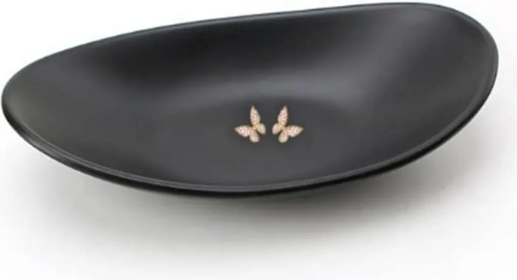 Plateau noir pour bagues et bijoux grand format ovale élégant 30cm