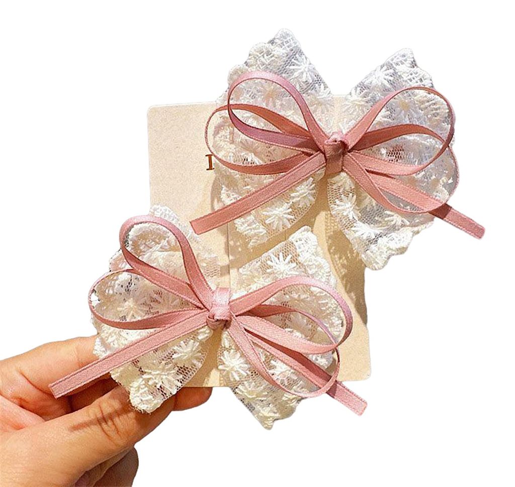 Haarspange für Mädchen, handgenäht, mit Stickerei, Schleife und Spitze, süßer Stil, Haaraccessoires für Kinder