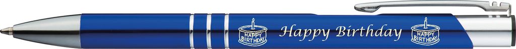 5 Kugelschreiber mit Gravur "Happy Birthday" / aus Metall / Farbe: blau