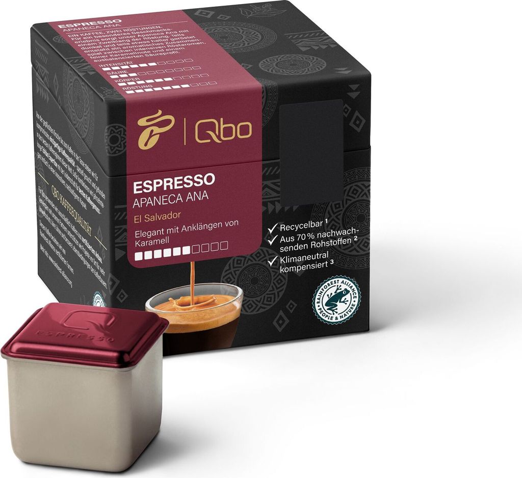 Tchibo Qbo Espresso Apaneca Ana Premium Kaffeekapseln, 8 Stück (Espresso, Intensität 5/10, elegant mit Karamellnote), nachhaltig, aus 70% nachwac...