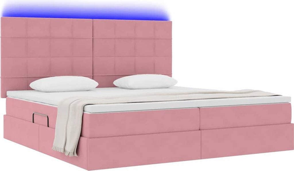 SYFAX Bett mit LED-Lichtleisten mit Kopfteil Rosa 200 x 200 cm Samt