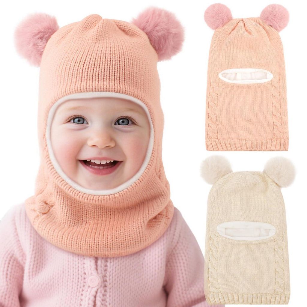 Kinder Wintermützen-Schal-Set 2-teilig Pink/Beige 2-5 Jahre Produktbild 