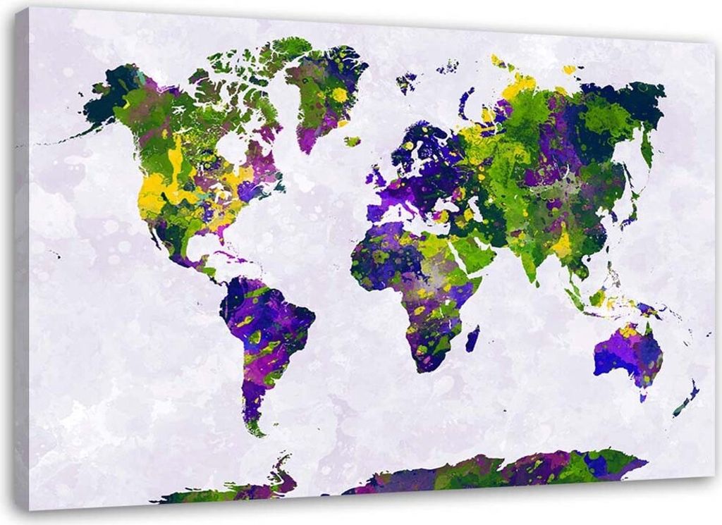 Leinwandbild gemalte weltkarte 100x70 cm Feeby farbe wandbild bereit zum aufhängen