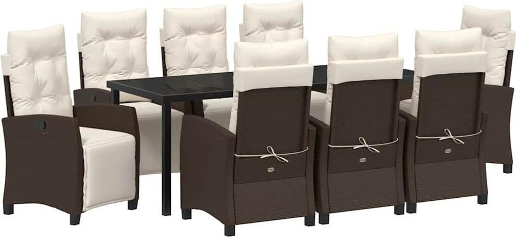 Garten Essgruppe mit Kissen 9 pcs Braun Poly-Rattan