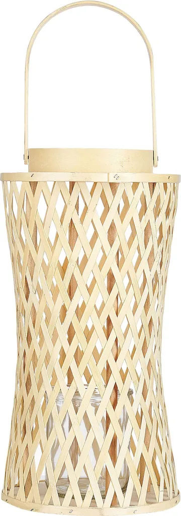 Lampe à bougie en bambou naturel 38 cm avec bougeoir verre amovible zen