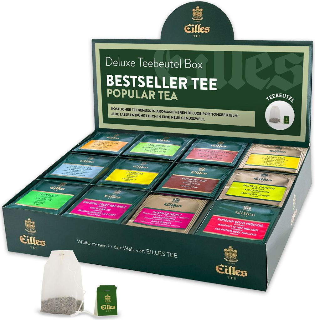 Mischbox mit 12 Sorten EILLES Deluxe Teebeutel unserer beliebtesten Sorten