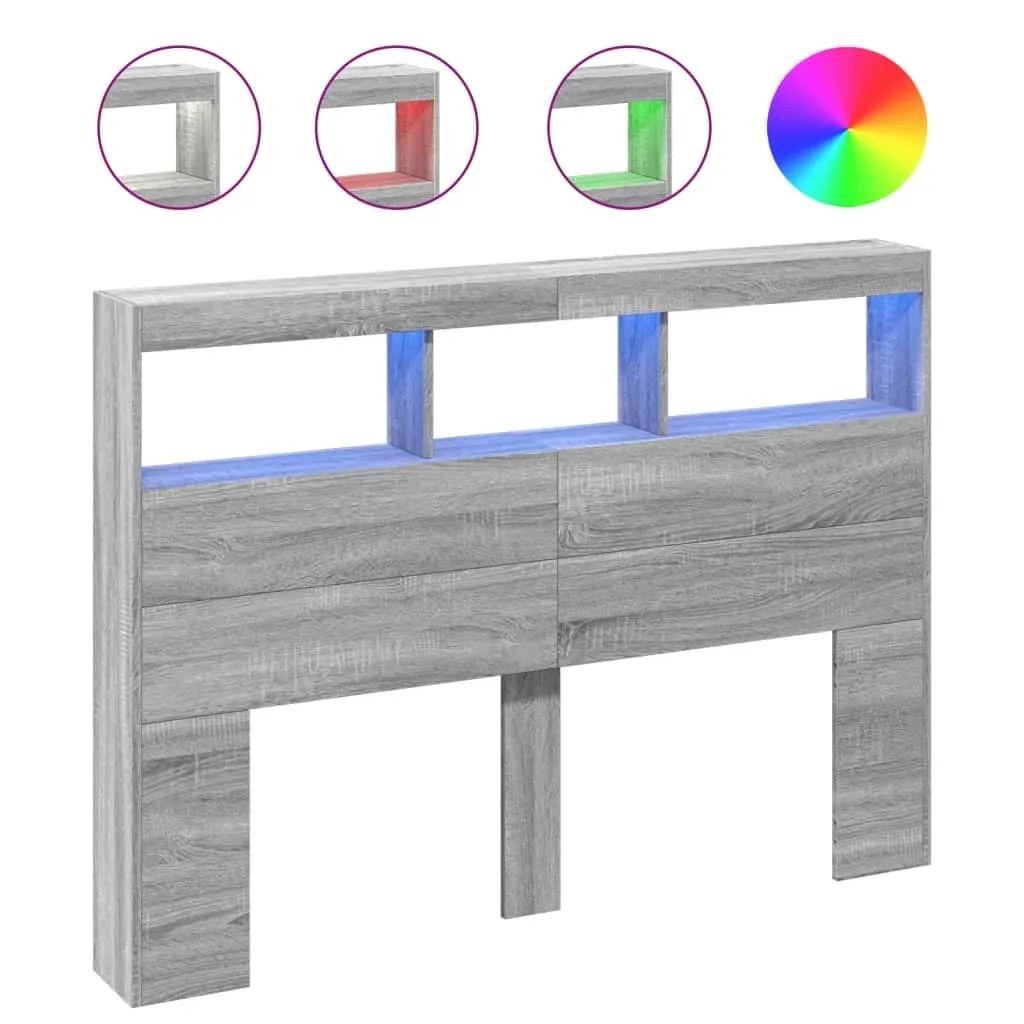 Testata LED con ripiano Grigio Sonoma 140x17x102 cm