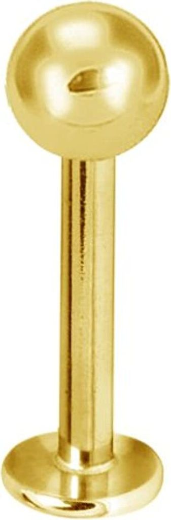 Labret Lippen Ohr Piercing Gold beschichtet aus Edelstahl 316L Kugel 3mm Stärke 1,2mm - GP-BLBN - 10.0 Millimeter