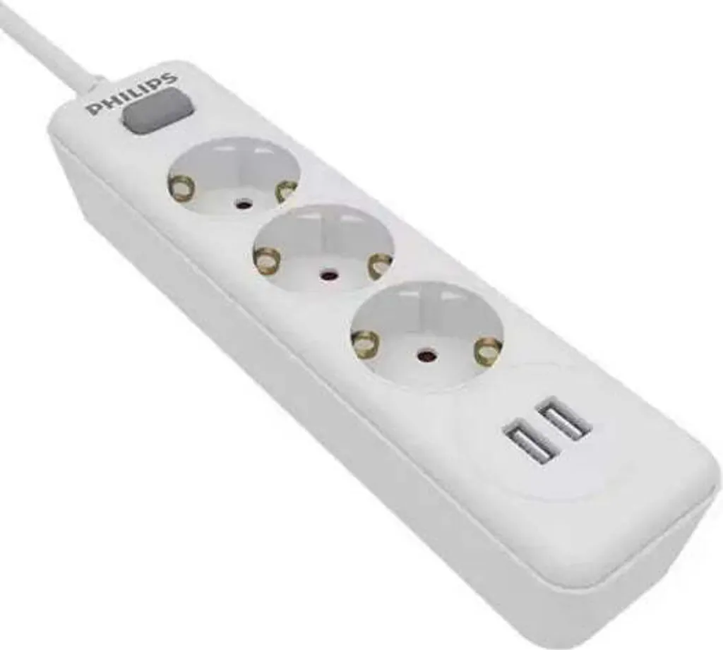 Câble d'Extension Philips 3 Prises pour Bureau et Salon avec Bouton On
