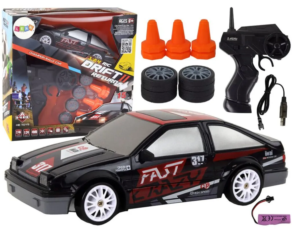 Voiture de sport R/C 1:24 noire pour circuit intérieur et drift
