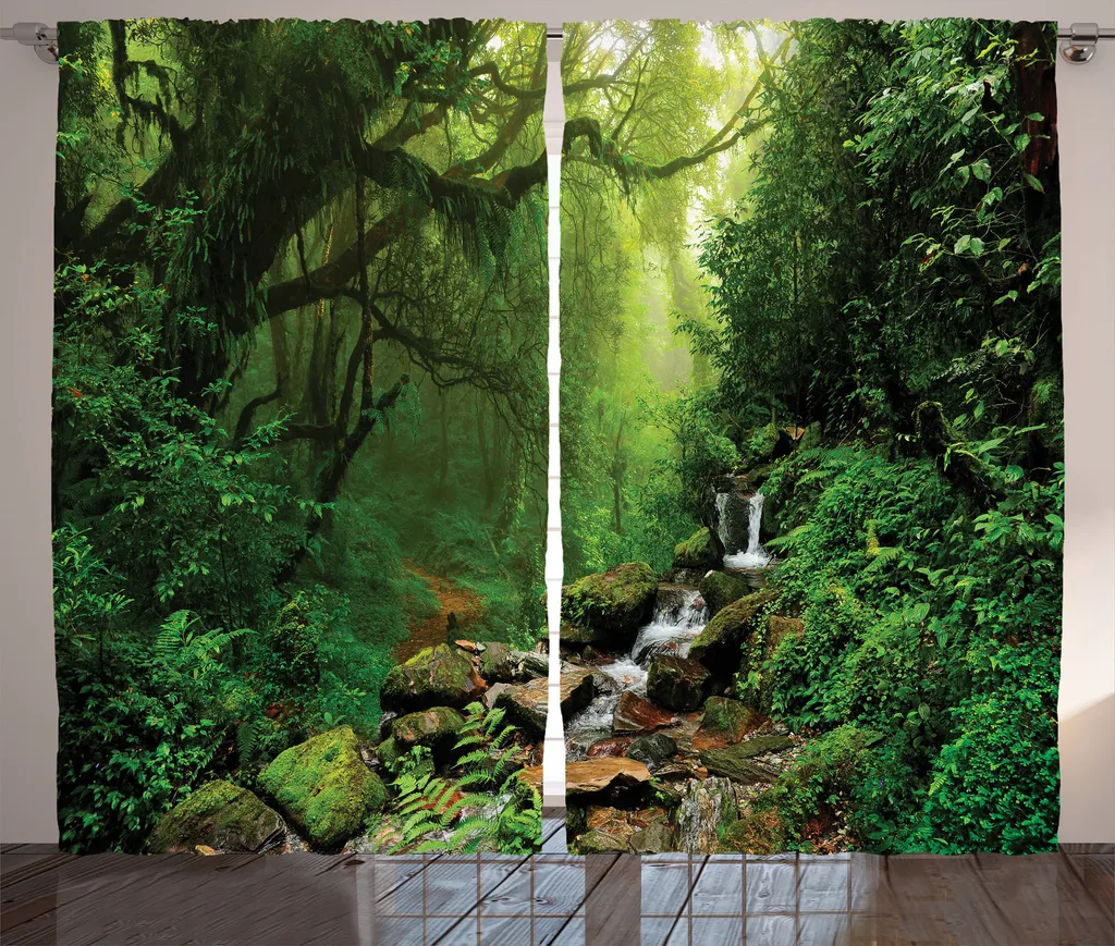 ABAKUHAUS Rideau rustique Printemps au Népal 280x175cm Vert Brun