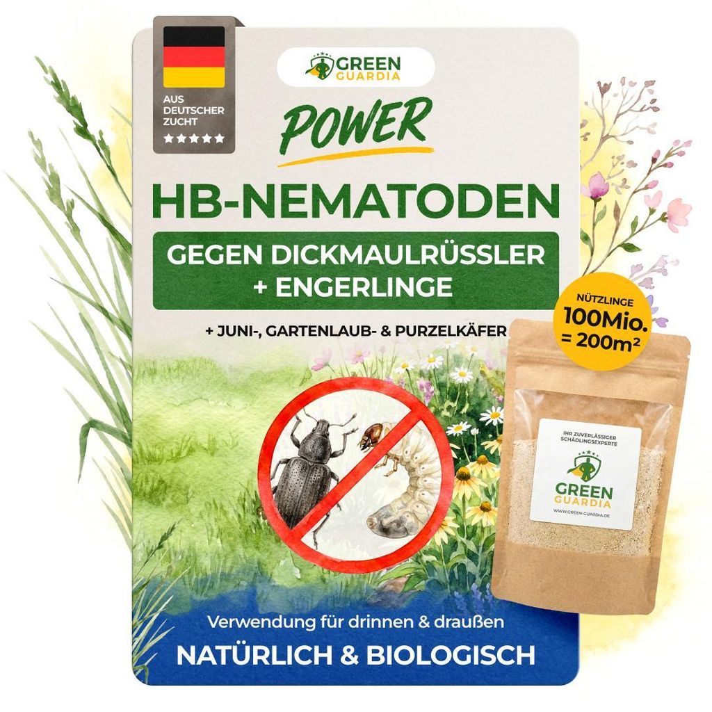 POWER HB-Nematoden gegen Dickmaulrüssler & Engerlinge,100 Mio.(200 m²),effektiv Engerlinge bekämpfen & Dickmaulrüssler bekämpfen,100%BIO,GREEN...