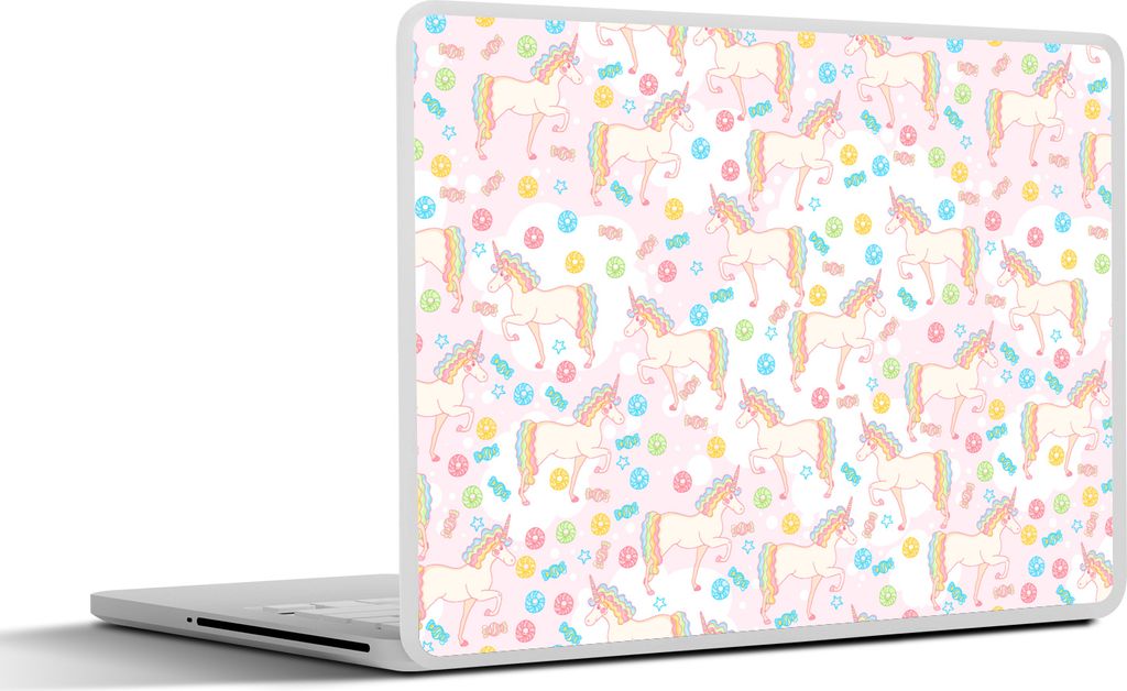 MuchoWow Laptop Aufkleber Sticker Cover Einhorn - Bonbon - Regenbogen 31x22.5 cm - Laptop-Deko