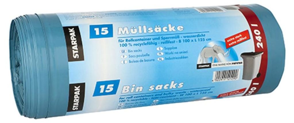 PAPSTAR vložka do koše 240,0 l modrá 60,0 µm, 15 ks. Obrázek produktu 