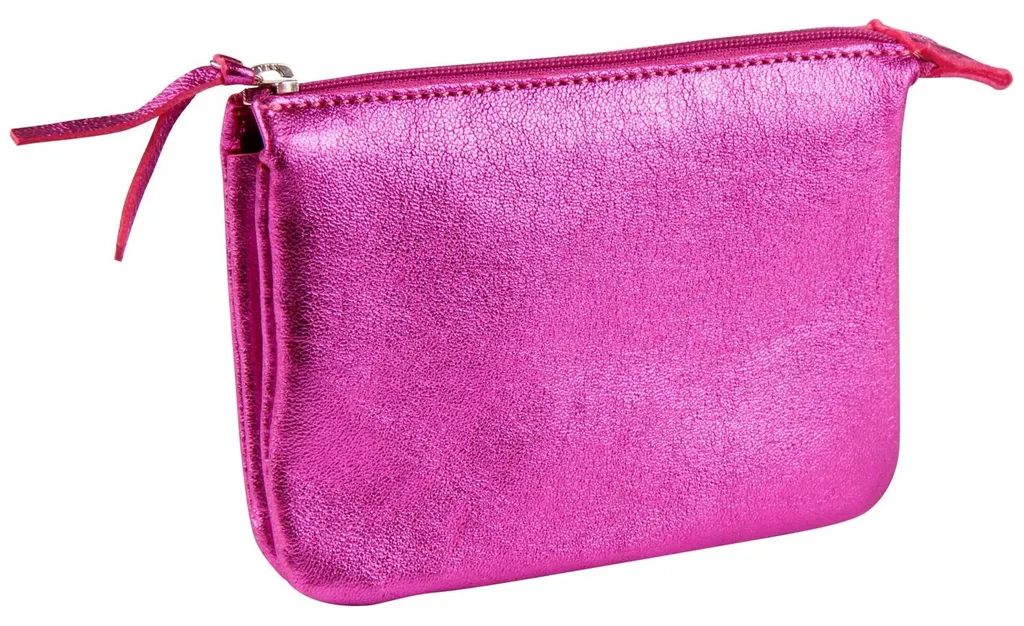 Petit sac en cuir framboise à 2 compartiments, format 13 x 9 cm chic