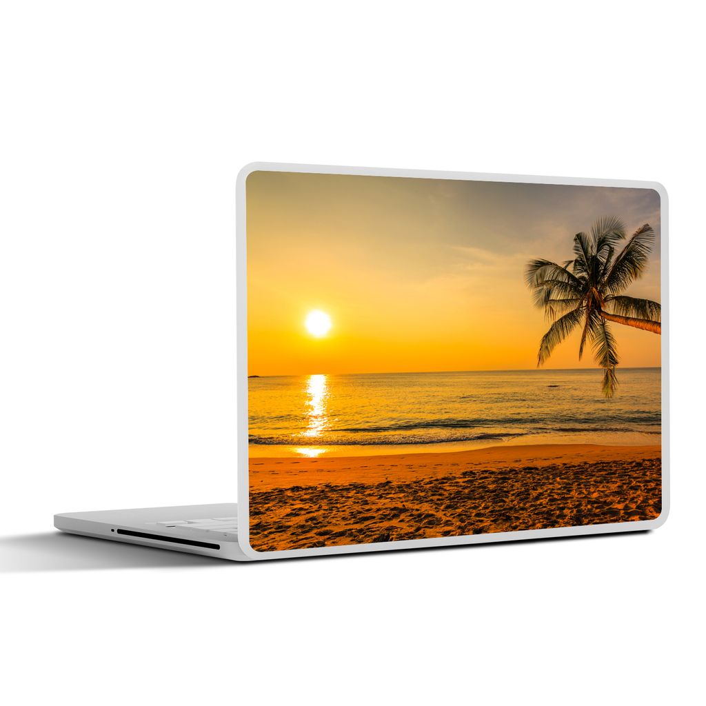 MuchoWow Laptop Aufkleber Sticker Cover Palme - Strand - Sonnenuntergang - Meer 32.5x23.5 cm - Sticker für Laptop - Selbstklebend