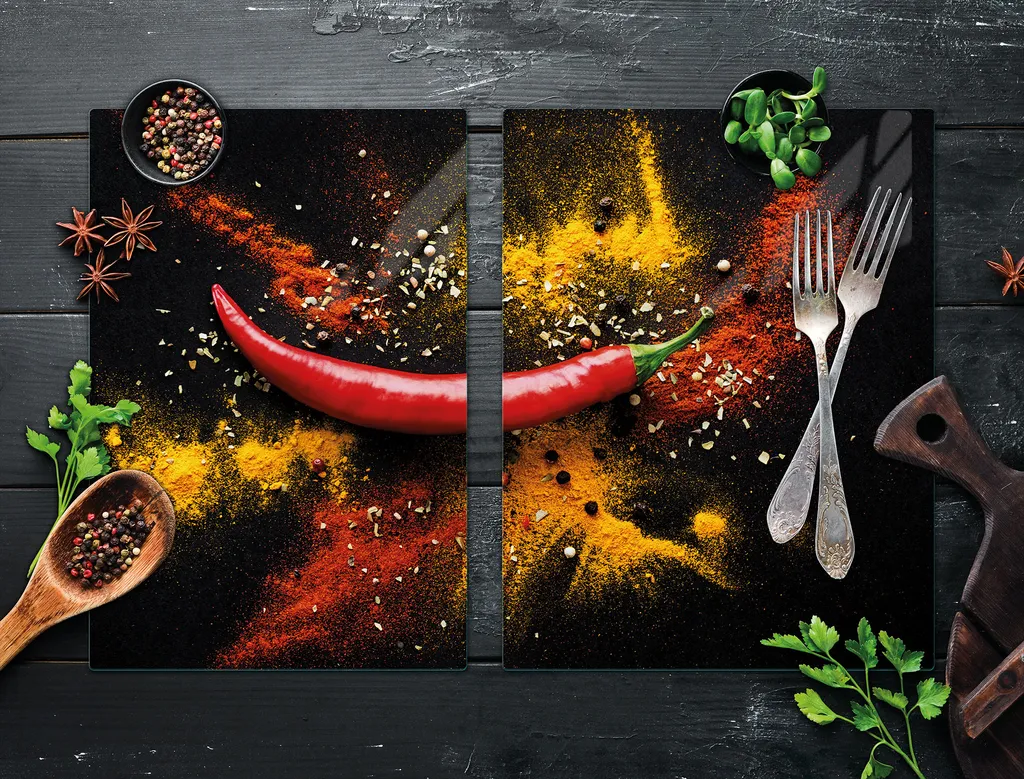 Copri Fornelli 75x52 in Vetro Temperato Peperoncino - Set 2 Pezzi - 4