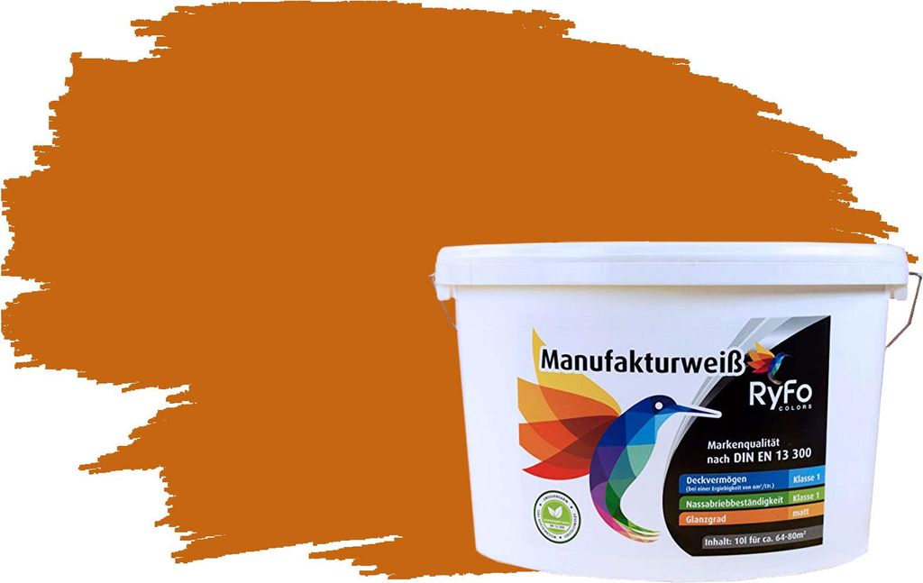 RyFo Colors Bunte Wandfarbe Manufakturweiß Sienaorange 10l - weitere Orange Farbtöne und Größen erhältlich, Deckkraft Klasse 1, Nassabrieb Kla...