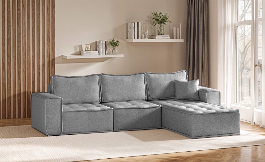 Ecksofa Modulsofa 3-teilig SANDE Stoff Raven Grau Ottomane Rechts