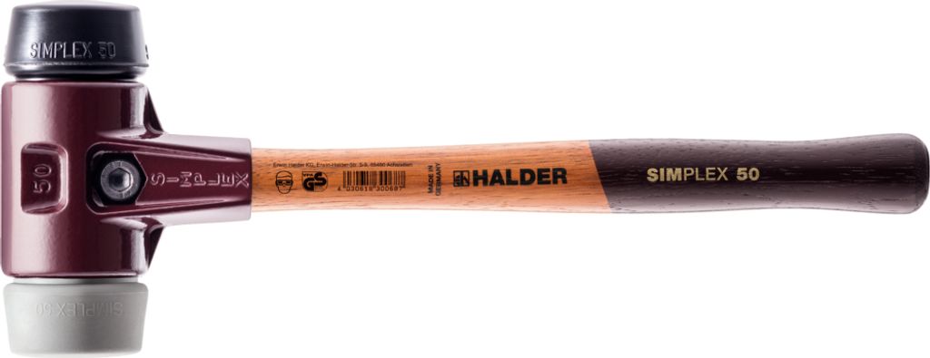 HALDER SIMPLEX TPE-Hammer mittel / gefüllter Gummi mit Tempergussgehäuse und Holzstiel - D=50 mm - 3023.050