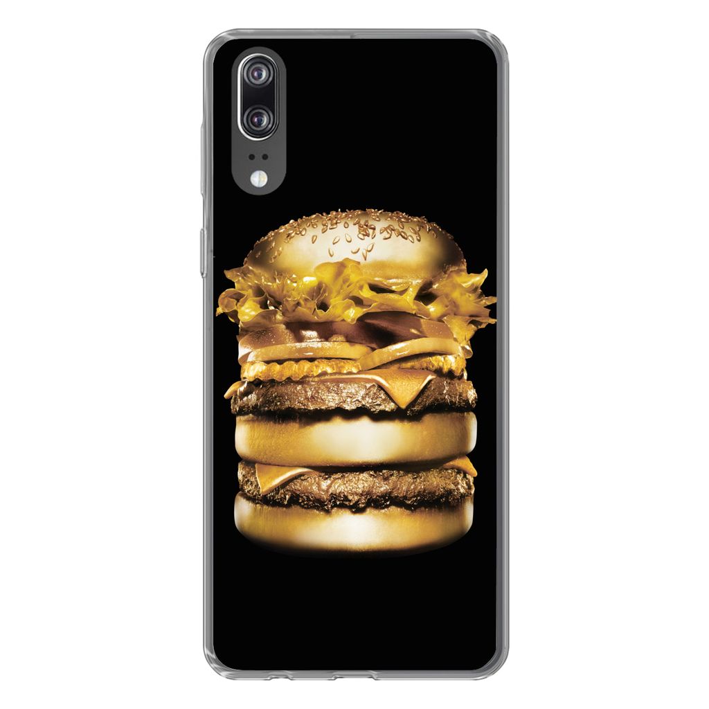 MuchoWow Handyhülle Schutzhülle Hülle für Huawei P20 Goldener Hamburger auf schwarzem Hintergrund. Silikon Softcase Handy Hülle - Hardcover
