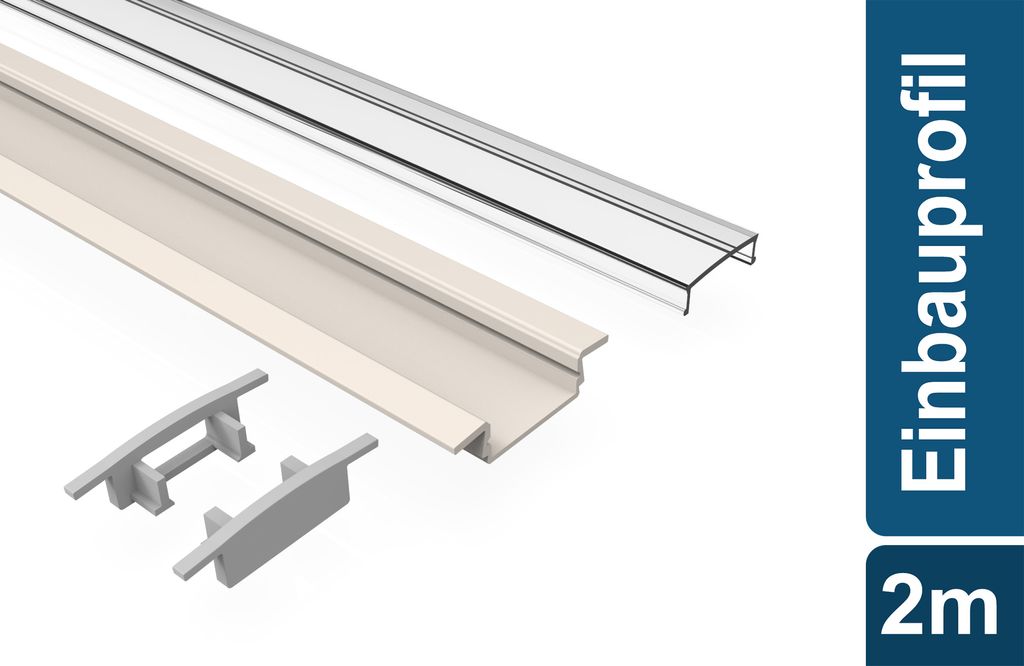 LED Aluminium Profil 2 m EF2 weiß Set Strip / Streifen 12 mm breit | Abdeckung transparent