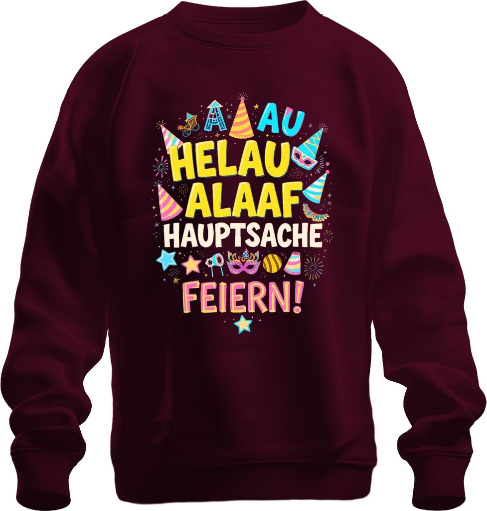 Helau Alaaf Hauptsache Feiern Karneval Fasching Konfetti Maske Uni Sweatshirt Pullover, Burgundy, XL