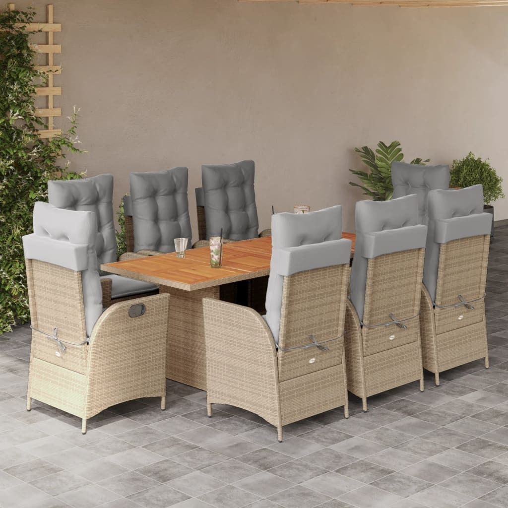 Möbel 9-tlg. Garten-Essgruppe mit Kissen Beigemischung Poly Rattan - Gartenmöbelset 3213150
