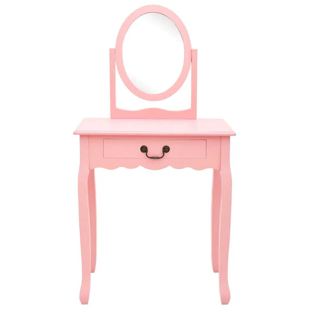 Coiffeuse rose compacte 65x36 cm avec miroir pour organiser vos cosmétiques
