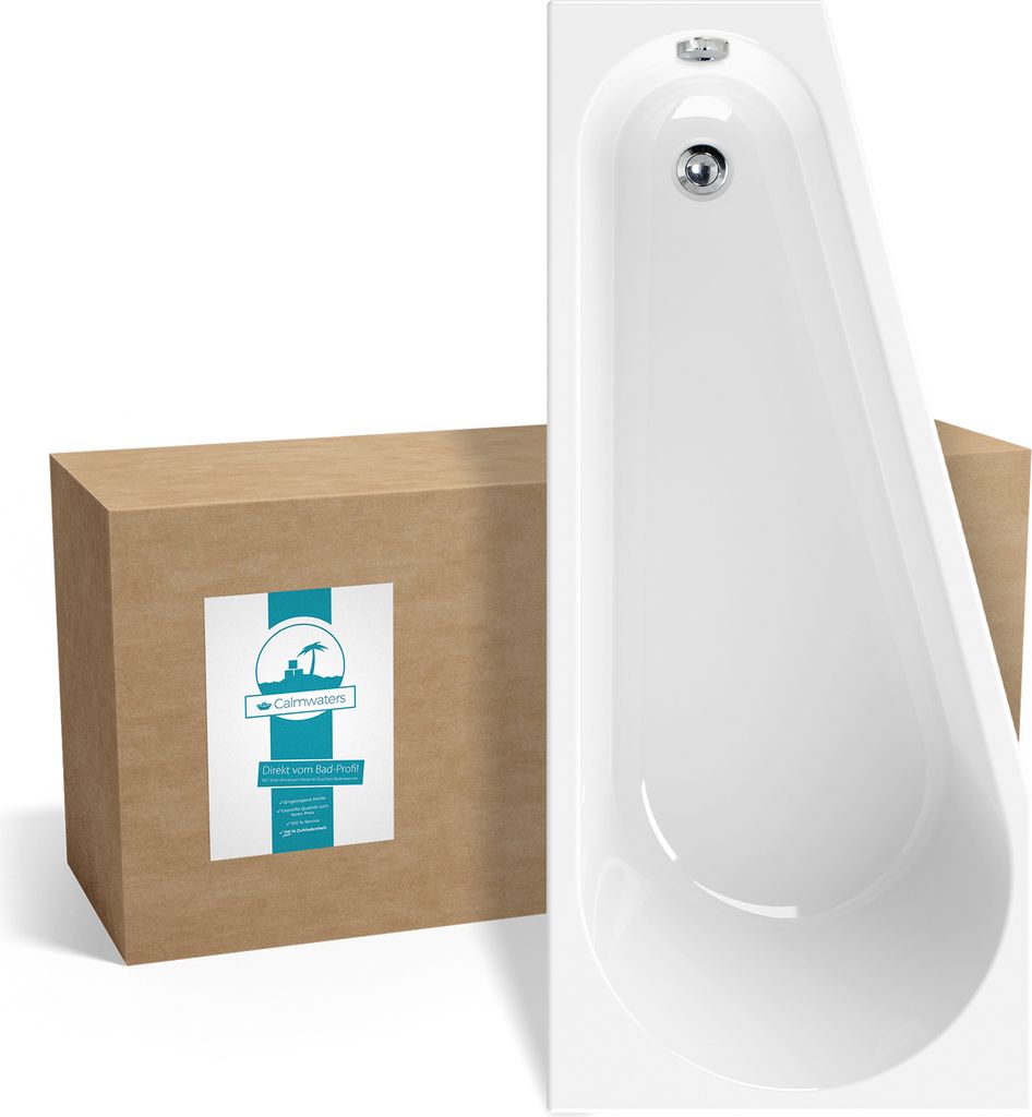 Calmwaters Raumsparende Eckbadewanne 160x70 cm, Acrylwanne Essential Small, platzsparende Badewanne in rechter Ausführung, Maße 160 x 70 cm, Ec...