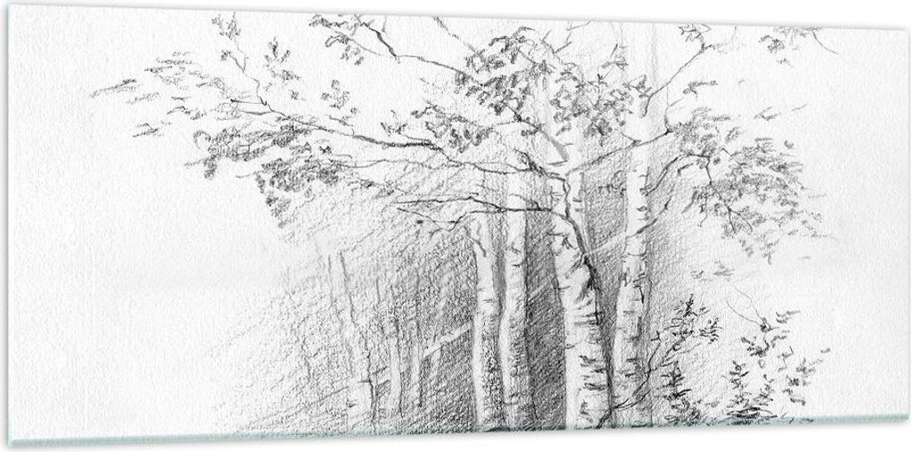 Bilder auf glas - Einteilig - Skizze Wald Birke - 120x50cm - Glasbilder - Wandbilder - Bilder - zum Aufhängen bereit - Wanddekoration aus Glas - G...