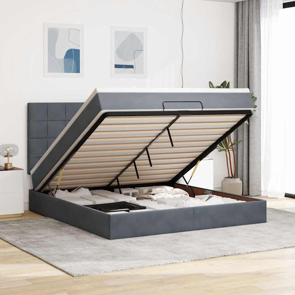 Ottoman-Bett mit Matratzen Dunkelgrau 160x200 cm Samt, Klassische Betten DesignMöbel Neu
