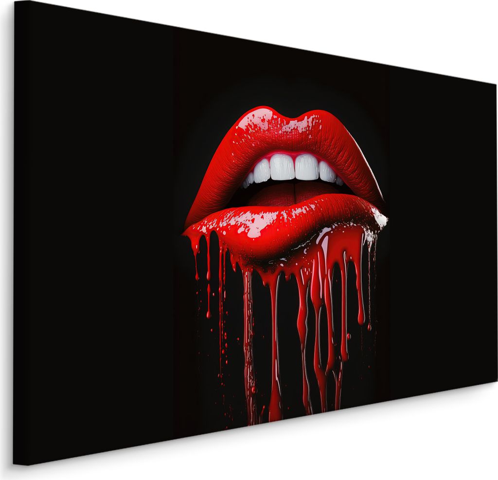 Muralo CANVAS Leinwandbild Rote MUND Lippen ABSTRAKTION 3D Effekt Nachbildung für Wohnzimmer Büro Br. 40 cm x Hö. 30 cm