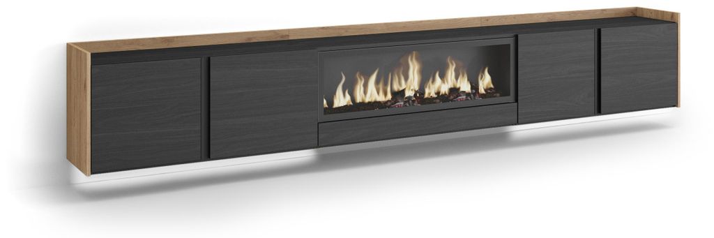 TV-Möbel Holzeffekt schwarz eiche 315x35x50cm Kamin mit Feuereffekt