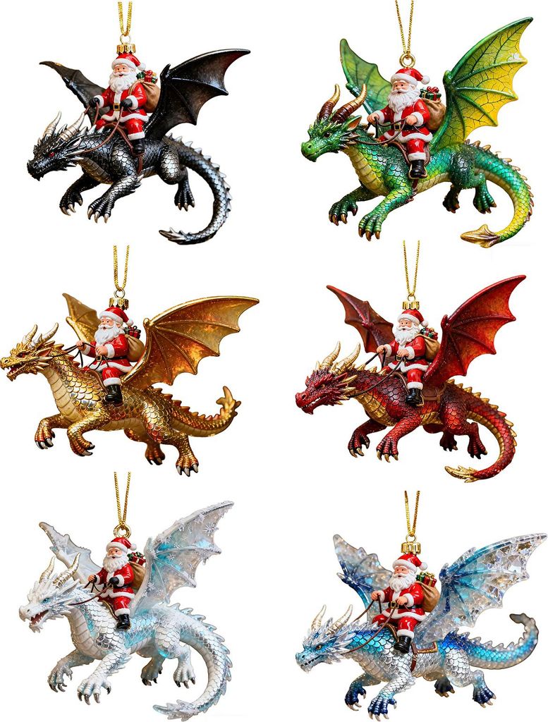 Weihnachtsmann reitet auf einem Drachen – Fantasievolle Weihnachtsdekoration aus Acryl, 2D-Hängedekoration für Weihnachtsbaum, Auto, Fenster un...
