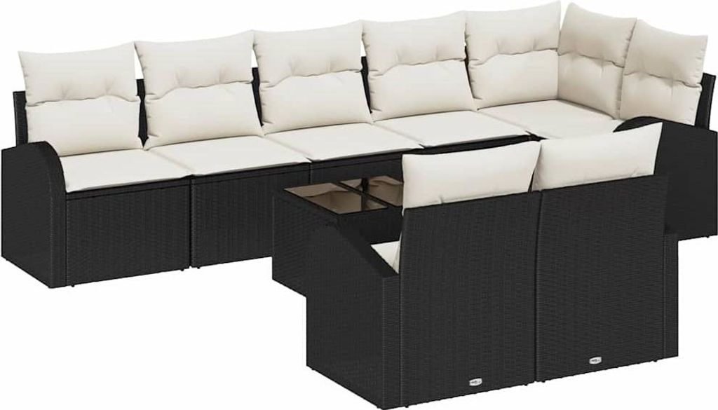 vidaXL Gartensofa-set mit Kissen 9 pcs Schwarz und Weiß Poly-Rattan