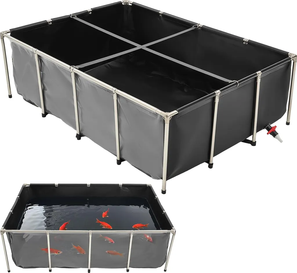 Réservoir à Koï en PVC 1781L Aquarium de Jardin avec Cadre en Inox