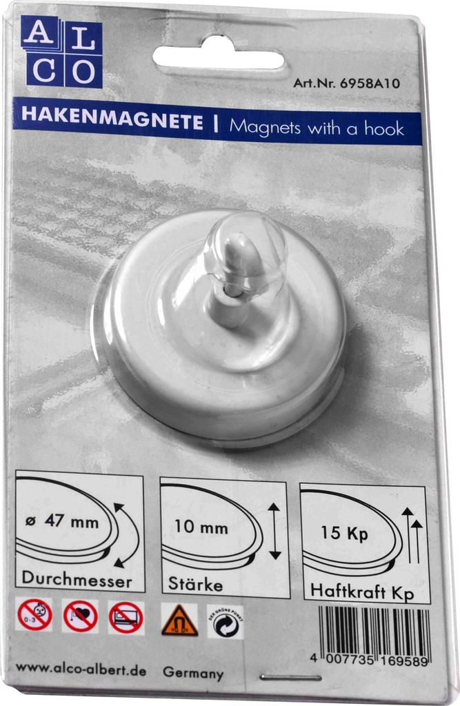 Hakenmagnet Metall 47mm TG 15000 g weiß Packung mit 10 Stück