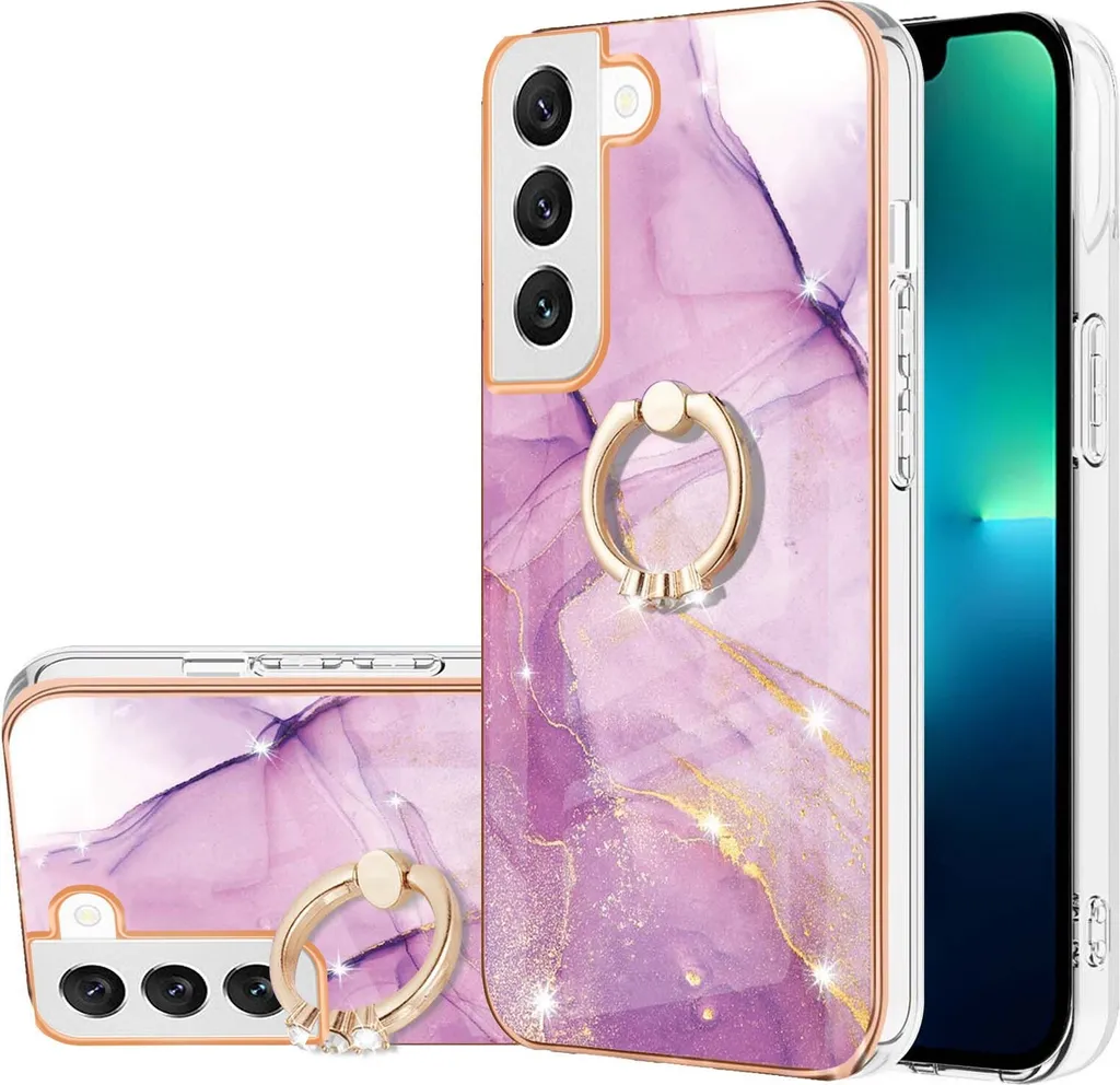 Cover Samsung S22 Marble Viola Glam: Custodia con Ring Holder