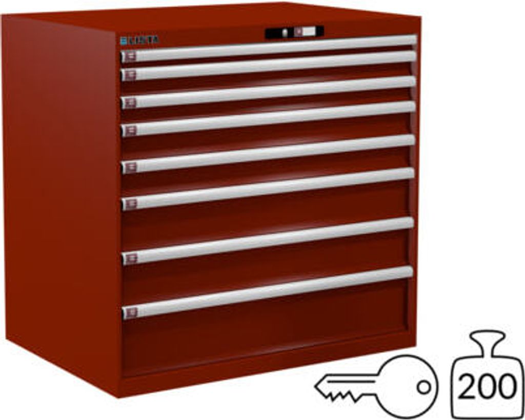 Lista Schubladenschrank - 12.541.070 - 1.000x1.023x725 mm (HxBxT) - 8 Schubladen - 200 kg - Key Lock - rubinrot (RAL 3003)