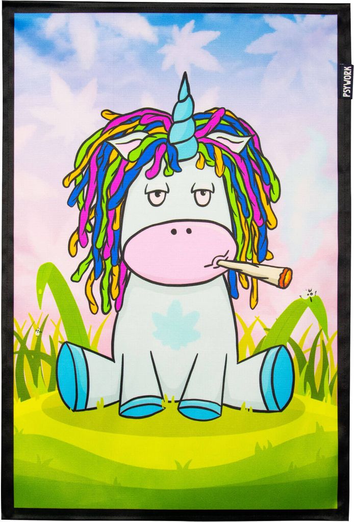 PSYWORK Schwarzlicht Stoffposter Neon "Unicorn Weed Joint", Produktbild 