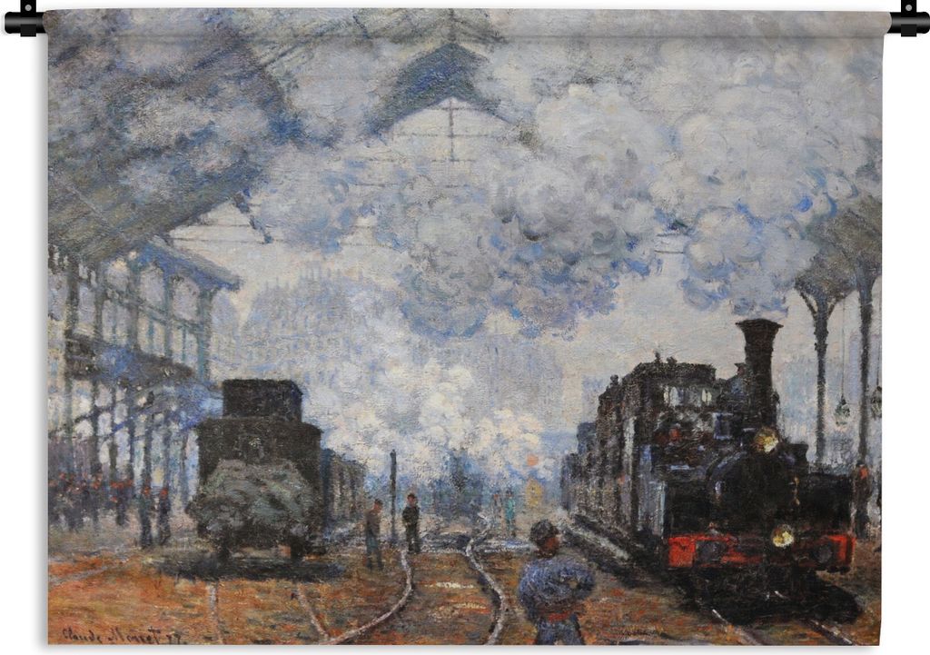 MuchoWow Wandteppich Wandbehang Außenansicht des Bahnhofs Saint-Lazare - Gemälde von Claude Monet 90x67.5 cm Tapisserie Dekoration Wandtuch - F...