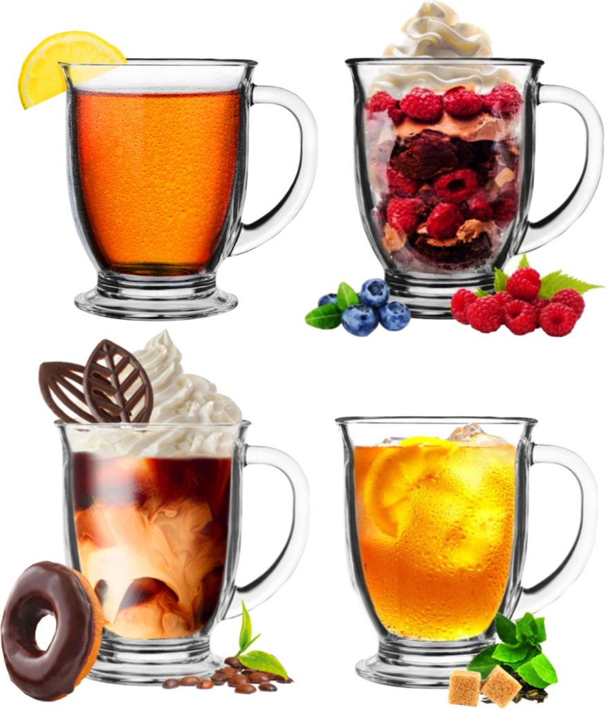 Teetasse Gläser Set 400ml 4 Stk. Cappuccino Tassen | Glühweinbecher Transparent Teegläser mit Henkel | Latte Macchiato Gläser Set Spülmaschine...