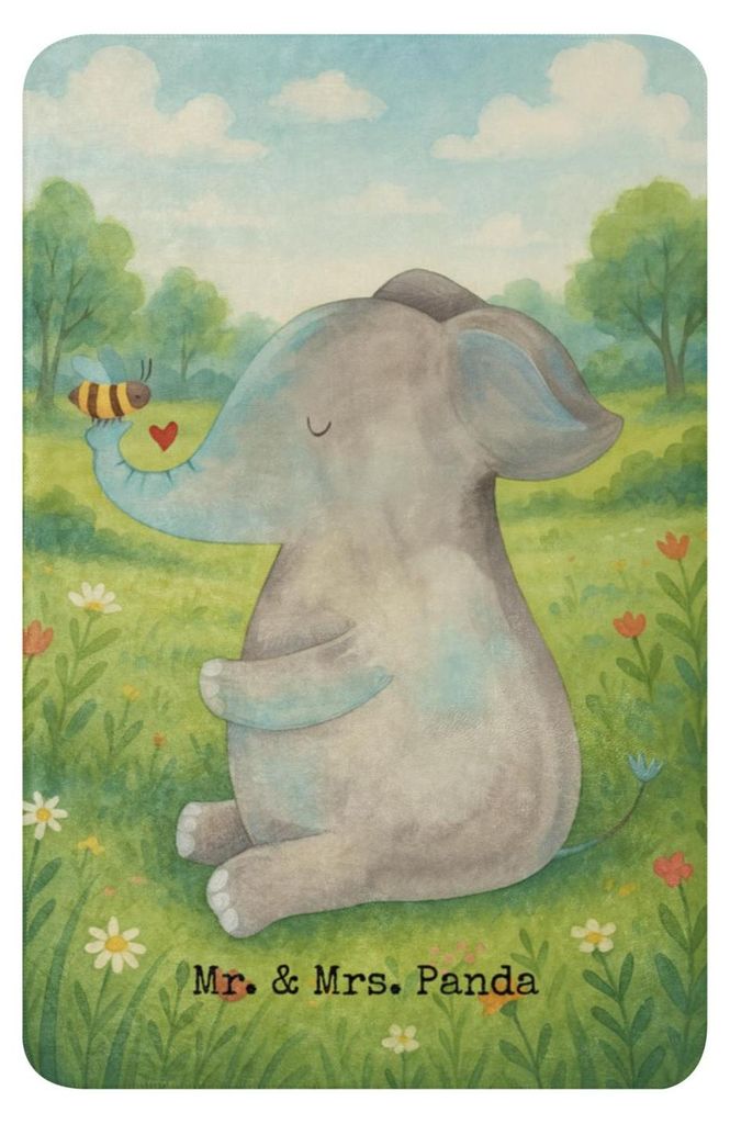 Mr. & Mrs. Panda Tagesdecke Elefant Biene Design 100 x 150 cm - Weiß - Geschenk, Überwurf, Liebe, Plaid, Kuscheldecke groß, Heimdecke, Lustige S...