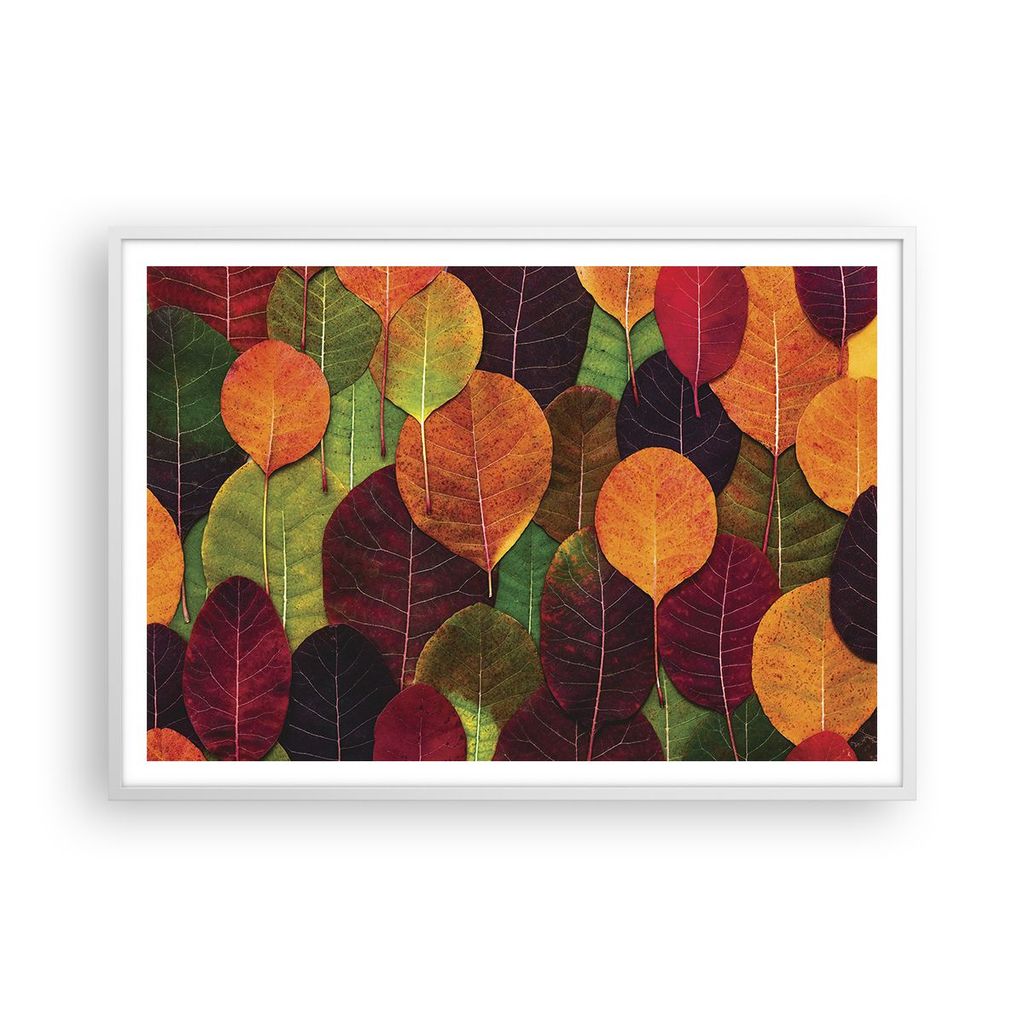 Gerahmtes Poster - Weißer Rahmen - Herbst Blätter Grafiken - 100x70 cm - Wand Bild - Wanddeko - Wandbilder - Kunstposter - Wandposter - Bilderrah...